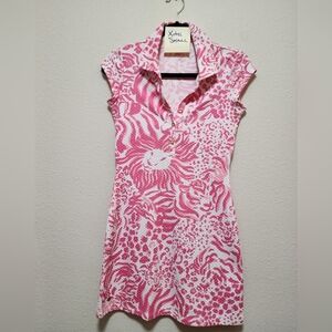 Lilly Pulitzer Pink and White Sleeveless Polo Dress Vintage XS
